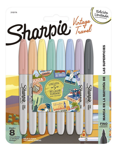 Marcadores Sharpie Permanente Punta Fina Vintage X8 Colores