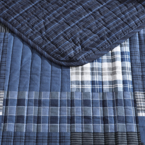 Juego De Edredón Individual Reversible Algodón Azul Marino