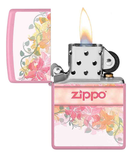 Encendedor Zippo Rosa Diseño De Flores Con Logo Zippo