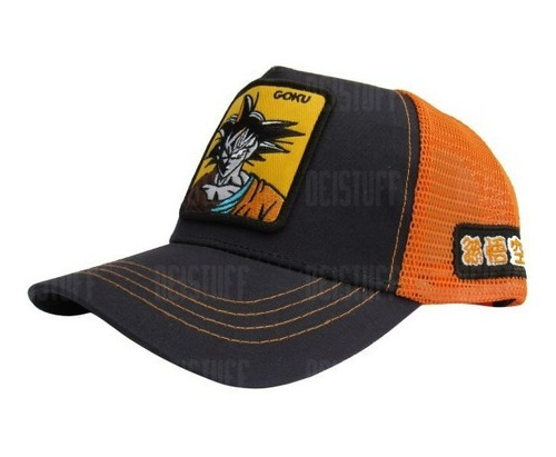 Gorra Capslab, Logo Goku, Snapback Negro Y Naranja