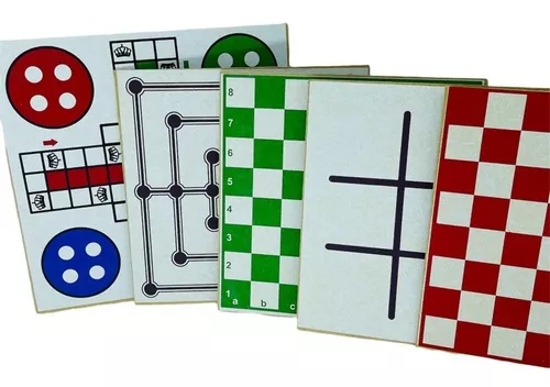 Brinquedo Educativo 5 em 1 Xadrez, Dama, Ludo, Trilha, Jogo da