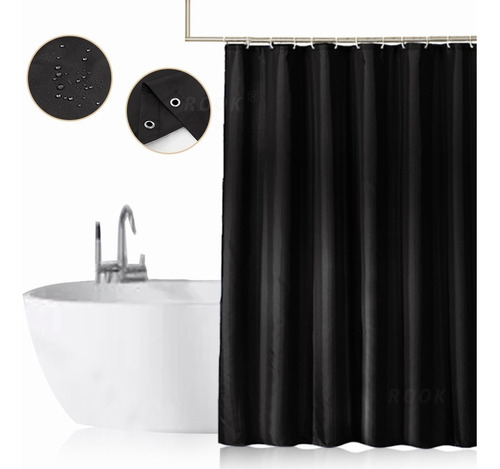 Cortina Baño Negra Impermeable 180x180 Cms + 12 Ganchos