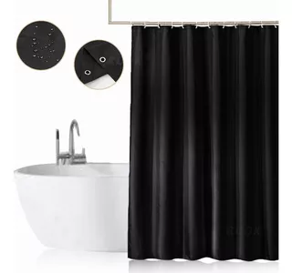 Cortina Baño Negra Impermeable 180x180 Cms + 12 Ganchos