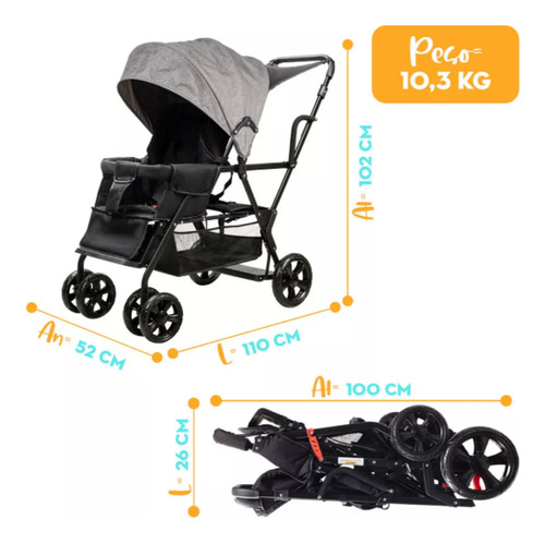 Carriola Bro 2 Doble Reclinable Con Step Color Negro Mima2