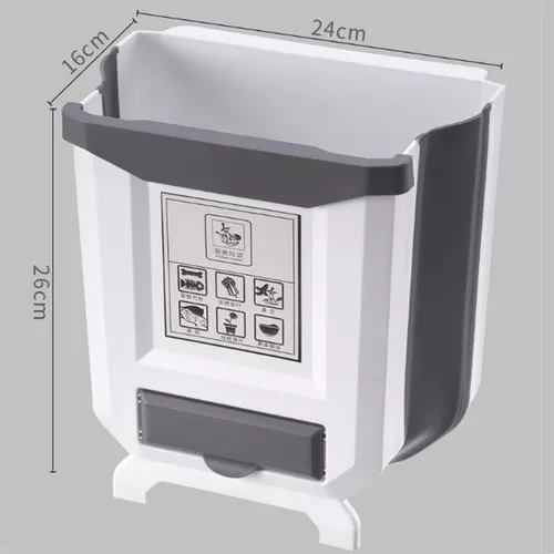 Basurero colgante de cocina, cubo de basura plegable para cocina, pequeño  cubo de basura plegable de plástico de 2.4 galones para