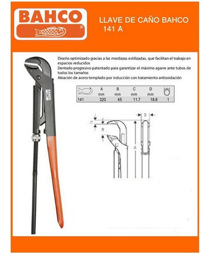 Llave Caño Stilson 300mm Bahco Modelo 141a