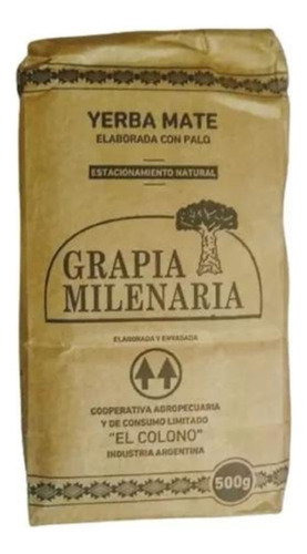 Grapia Milenaria yerba mate agroecológica elaborada con palo sabor suave pack de 20 unidades