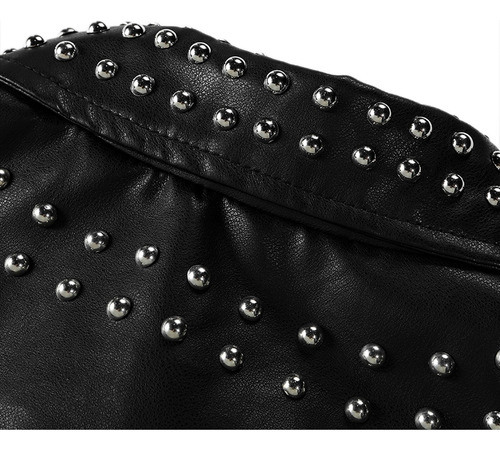 Campera Mujer Biker Oreiro Love Simil Cuero Cropped Tachas
