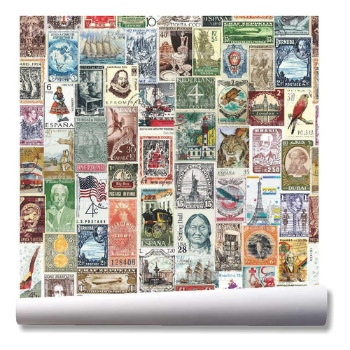 Papel De Parede Selos Postais Retro Cartas Vintage A292