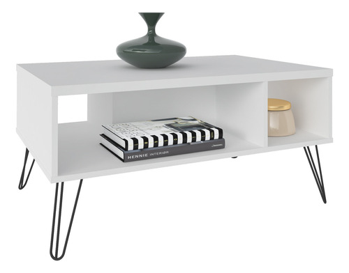 Mesa De Centro En Mdp 59cm Patas En Acero Blanco