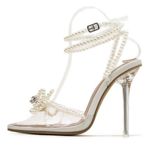 Zapatos Mujer Pearl Tip Transparentes Sandalias Altura Alta