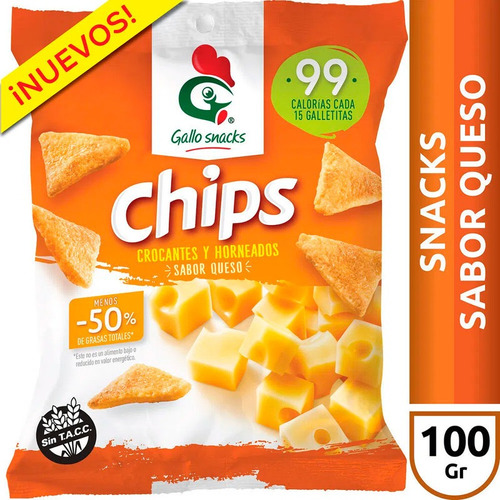 Galletitas De Arroz Gallo Chips Sabor A Queso X 100 Gr