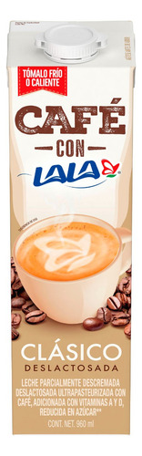 Café Lala. Leche Deslactosada Con Café 12 Pzas De 960 Ml