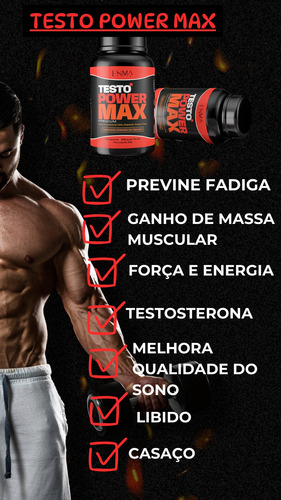 Testo Power Max Catuaba Feno L-arginina Massa Magra