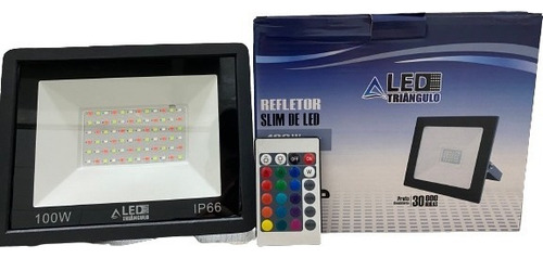 Refletor Slim Led 100w Rgb Colorido Ip66 Com Controle Cor Da Carcaça Preto 110v/220v