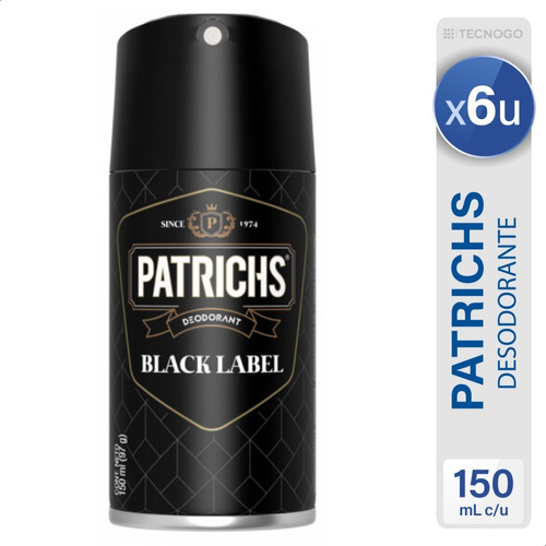 Patrichs Desodorante Aerosol Black Label Noir Pack X6 Unid