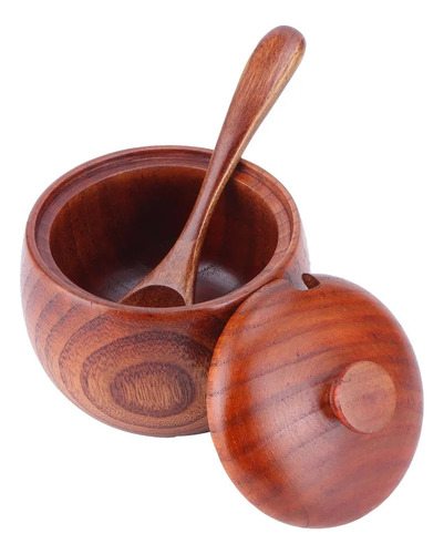 Bote De Madera For Condimentos, Caja De Sal, Cuchara, Tarro
