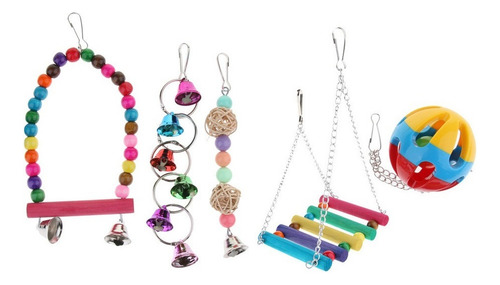 Juego De 5 Pájaros, Loros, Periquitos, Jaula, Accesorio