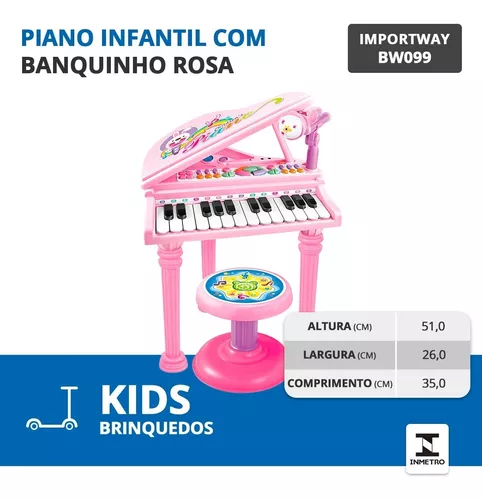 Piano Musical Infantil Microfone Banquinho Função Gravação