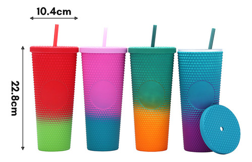 Vaso Mate Grande De 710 Ml, Reutilizable, Tapa Y Pajita A Pr