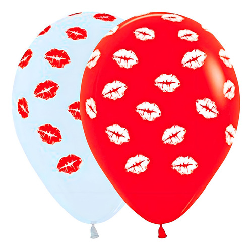 Globos Impresos Besos De 12 Pulgadas X12u - Cotillón Waf Color Rojo