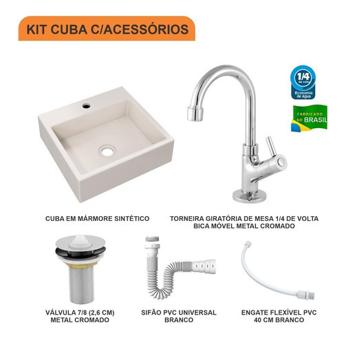 Cuba Q395 C/torneira+válvula 7/8+sifão+flexível Cor Bege