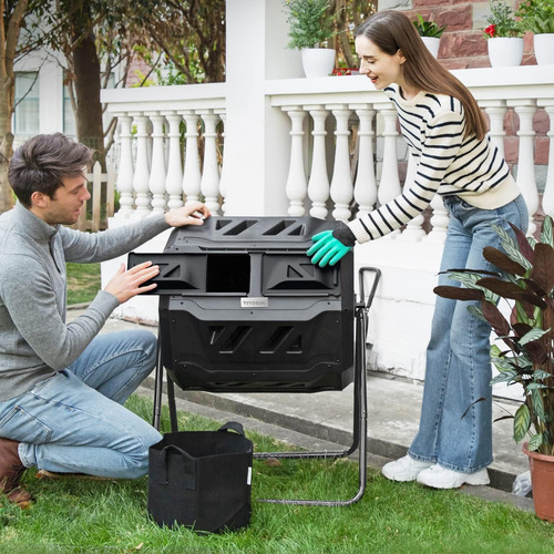 Compostador Giratorio Doble Para Exterior, 43 Galones