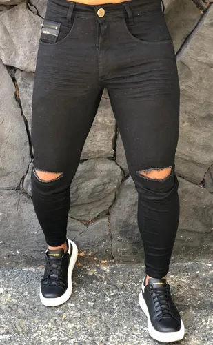 Calça jeans masculina rasgada no best sale joelho
