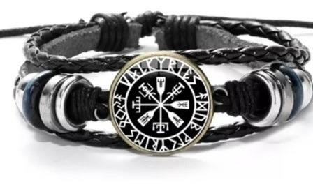 Pulsera Cuero Diseño Vikingo Ajustable Mod 3