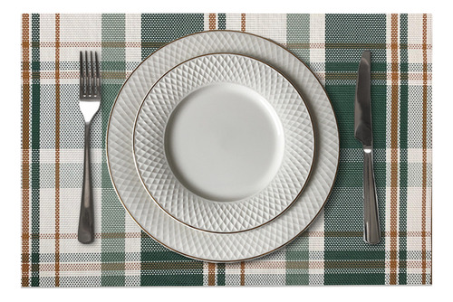 10 Jogo Americano Mesa Posta Luxo Impermeável Mz List 2 Vr Cor M9 VERDE escuro oliva musgo folha claro LISTRAS MZ RETANGULAR
