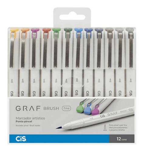 Caneta Pincel Cis Graf Brush Fine Com 12 Cores