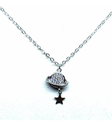 Cadena Collar  Y Dije Planeta Mivropave Cz Plata 925