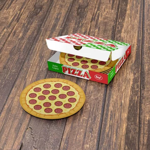 Jogo De Porta Copos Pizza Peperoni - 4 Peças