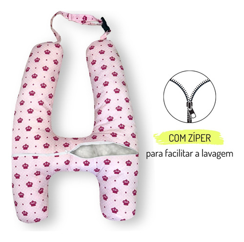 Almofada De Dormir De Carro Em Forma H Com Encosto De Cabeça Cor Coroa Rosa Desenho Do Tecido Estampado