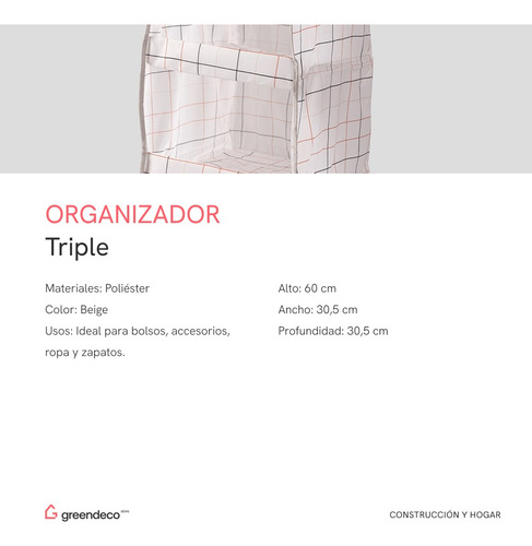 Organizador Colgante 3 Niveles Tela Remeras Dormitorio Ropa Color Gris