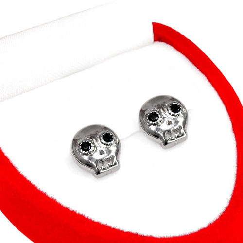 Aros Calavera Craneo Con Piedras Aritos Plata 925 