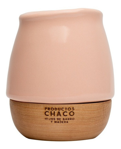 Mate Productos Chaco Porteñito De Cerámica Y Base De Madera Color Rosa