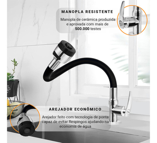 Torneira Flexivel Para Pia De Cozinha Duplo Arejador Jato E Spray Chuveirinho Arejador Cone Mesa Bancada Via Flix Dk-05 Cromado