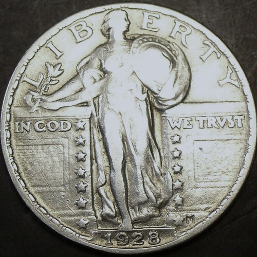 1928 P Standing Liberty Cuarto Dolar Rara Au Plata 25 Cent A