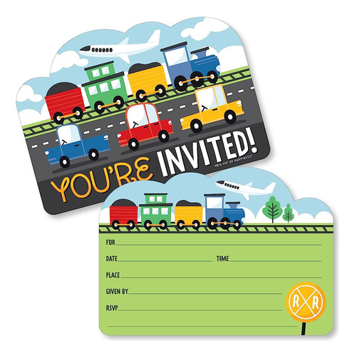 Big Dot Of Happiness Coches, Trenes Y Aviones - Invitaciones