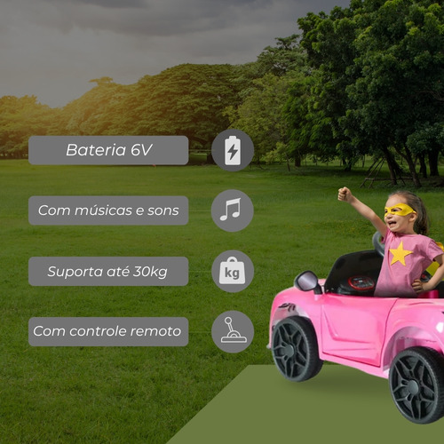 Carrinho Elétrico Infantil Unitoys 6v Rosa Com Rádio Mp3 E Controle Remoto