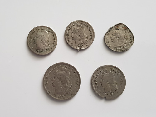 Monedas X 5 Argentina 1921 1922 1925 1928 5 10 20 Centavos