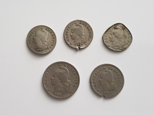 Monedas X 5 Argentina 1921 1922 1925 1928 5 10 20 Centavos (Usado)