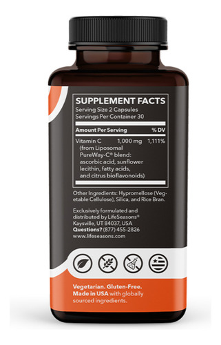 Lifeseasons Suplemento Alimenticio De Vitamina C 60 Capsulas Sabor Sin Sabor