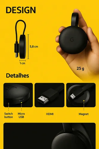 Google Chromecast De 2a Geração, Full Hd Wi-fi Hdmi Preto