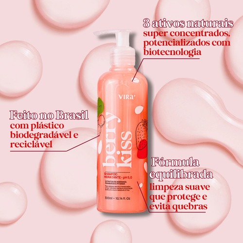 Shampoo Hidratação Berry Kiss 300ml Cabelos Hidratados Macios Brilho Nutrição Fragrância Doce Sem Sal Parabenos Vegano Limpeza Suave Para Todos Os Tipos De Cabelo