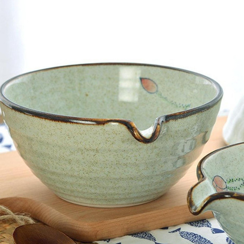 Tigela Matcha De Porcelana Verde Com Bica Para Cozinha E