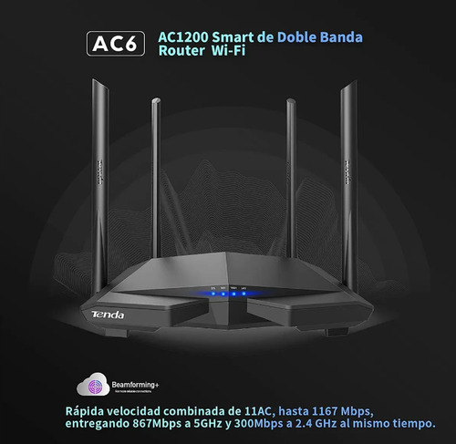 Tenda Ac6 Wifi Router Inalámbric Inteligent Enrutador Ac1200