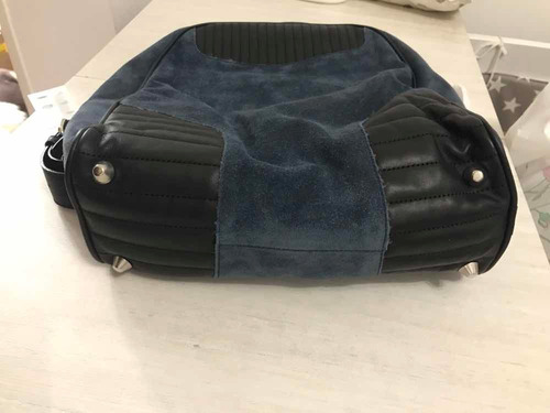 Mochila Prune De Cuero Gamuzado Azulino