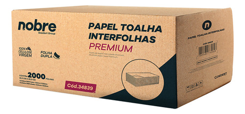 Papel Toalha Interfolia C/2000un 22,5x20,5cm Celulose Virgem - NOBRE